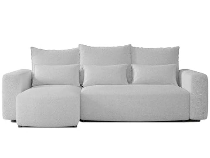 4ALL HOME Ecksofa mit Schlaffunktion Travis 248x148 cm, Couch, Sofa mit Bettkasten, Eckcouch, L-Form, Schlaffsofa, Universal (Boucle Centaur 02 Hellgrau)