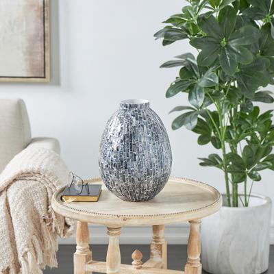 ARCILLA ELEMENTAL Gray Mother of Pearl Shell Handmade Mosaic Inspired Decorative Vase