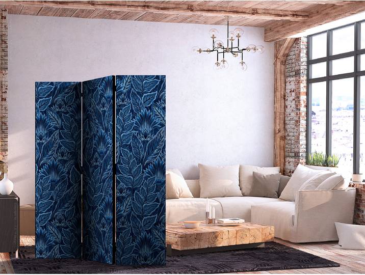 Paravent Dense Vegetation 2-seitig Andere Blau/Blau 135 x 172cm