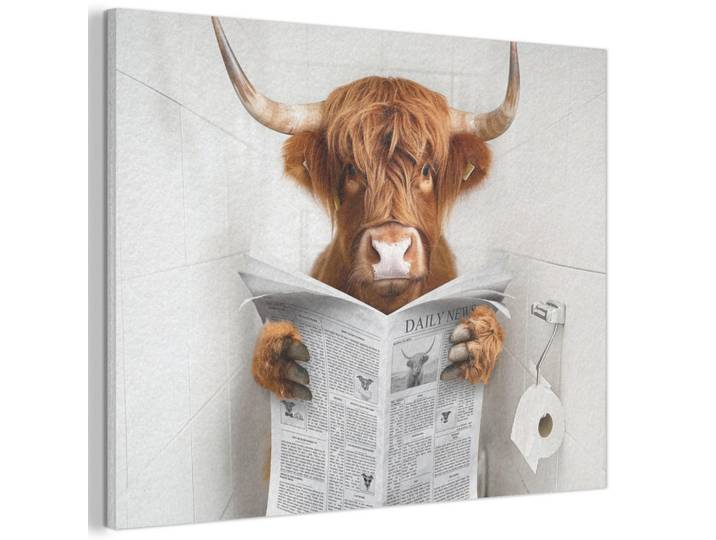 MuchoWow Akustikbild - Schottischer Highlander - Tier - Zeitung - Toilette - 100x70, Kastanienfarben, Kunststoff, Rechteckig, 100x70x0.9 cm, Wandverkleidung, Akustikpaneele