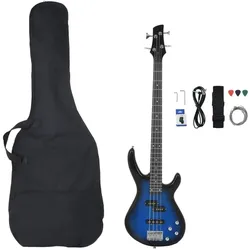 vidaXL Cortenin (E-Bass, Holzwerkstoff, Massives Birkenholz, Oxford-Stoff, Pappelholz), Gitarre, Blau, Schwarz