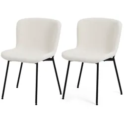 Esszimmerstuhl Jeda 2er-Set aus Boucle-Stoff - mit schwarzem Metallgestell, Cream-Weiß
