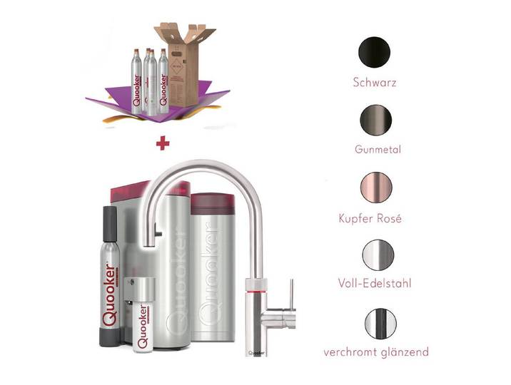QUOOKER Küchenarmatur Quooker PRO3 & CUBE, Flex inkl. Cube-Filter (4x CO₂ gratis) (Spar-Set, Armatur mit PRO3 und CUBE für kochendes, gekühltes, sprudelndes Wasser) Kochendwasser, Sprudel, stilles wasser, Kindersicherung, Flexschlauch