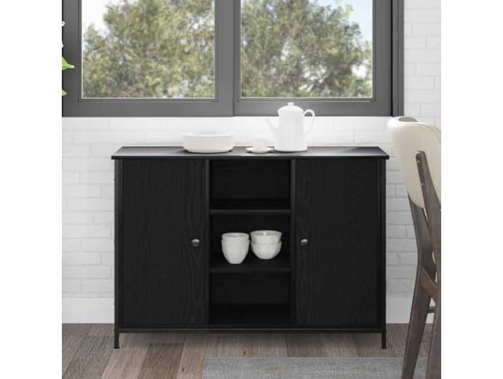 HEFZGDB Klassisches Sideboard mit zeitlosem Design aus Holzwerkstoff in Schwarz-Eiche Optik, glatter Oberfläche und feuchtigkeitsbeständigem Material, Beistellschrank mit viel Stauraum,