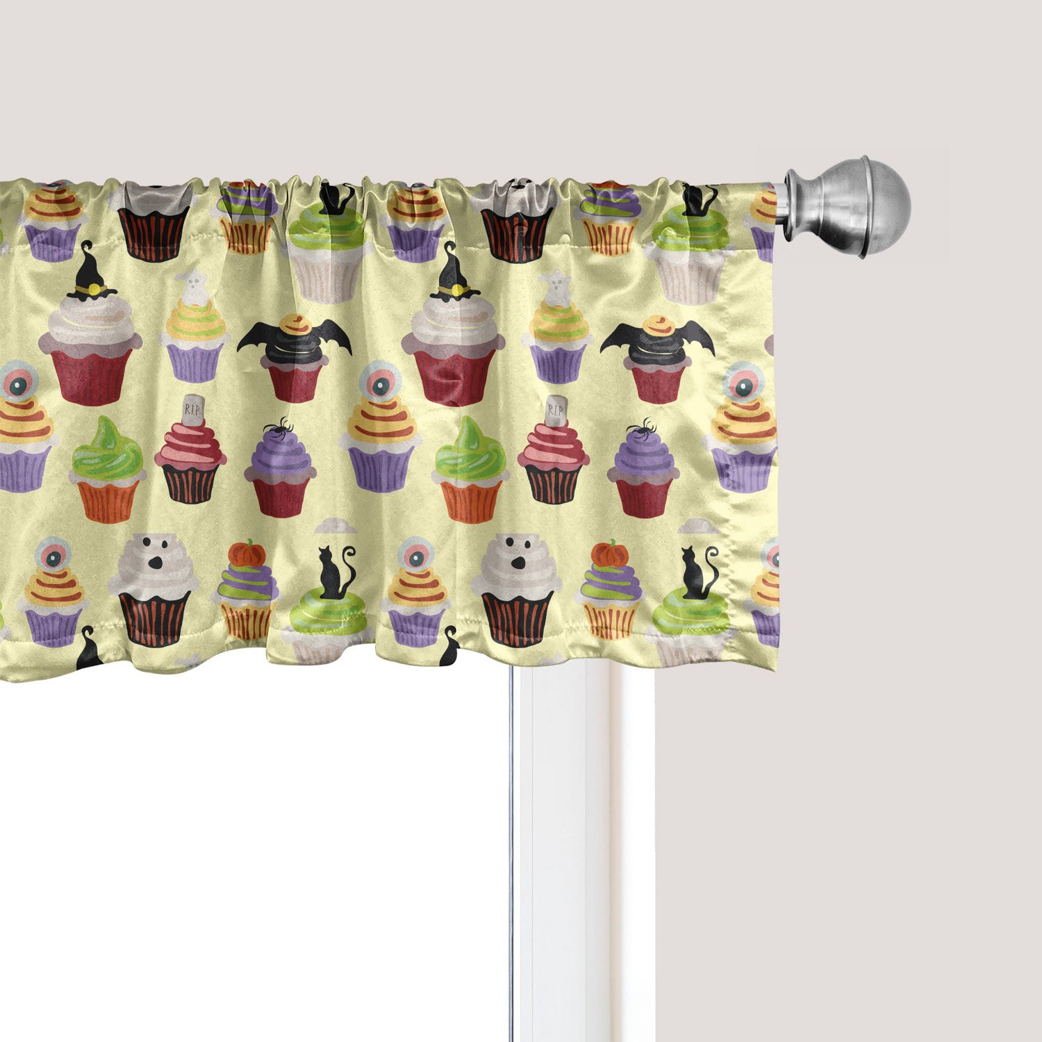 ABAKUHAUS Halloween Cupcake Gordijn met Kat, Bat en Ghost Thema, Meerkleurig, 137 x 45 cm