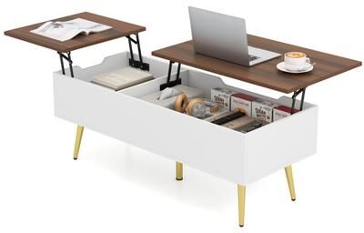 Costway 47 Inch Lift Top Coffee Table with 2 Hidden Compartments-Walnut