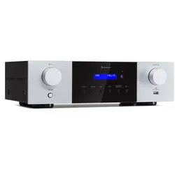 auna AMP-4000 DAB Hifi-Stereo-Verstärker DAB+-Radio USB Fernbedienung LED-Display Silber-Metallic