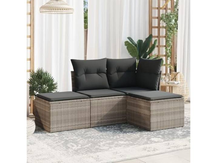 Résine tressée lavable Ensemble de canapés 4 pièces gris clair Salon de jardin 4 pcs coussins gris clair résine tressée ensemble modulable canapé avec table extérieur terrasse patio