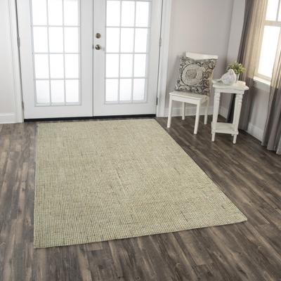 NAVATEXTURA Zion Neutral Beige, Ivory, and Blue Hand-tufted Mosaic Wool Rug