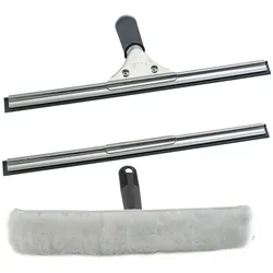 Novaliv Sparset Fensterwischer und Fensterabzieher Profi 45 cm Fensterreiniger Edelstahl mit auswechselbaren Gummilippe Fensterlippe Fensterreinigung Fensterputzer Abzieher Fenster Duschabzieher