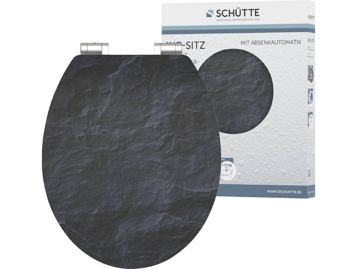 WC-Sitz SCHÜTTE BLACK STONE , schwarz, B:370cm L:430cm, MDF - Mitteldichte Holzfaserplatte, WC-Sitze, WC-Sitz, High Gloss mit MDF Holzkern, mit Absenkautomatik