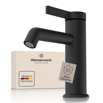Waschtischarmatur WASSERWERK "WT 11", schwarz (schwarz matt), B:5cm H:16,5cm T:16cm, Messing, Armaturen, inkl. Popup, wassersparend