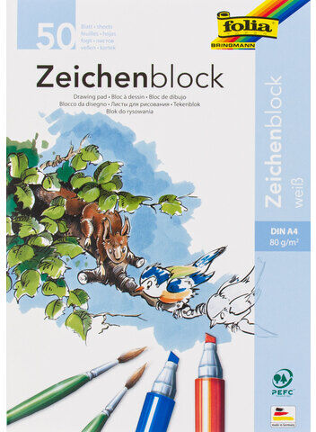 Folia Zeichenblock, weiß, A4, 50 Blatt