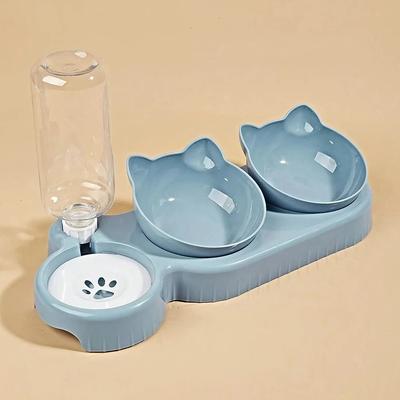 Uplift Picks Three In One Tilted Cat Bowl Set With Gravity Water Feeder For Cats Dogs blue xxl