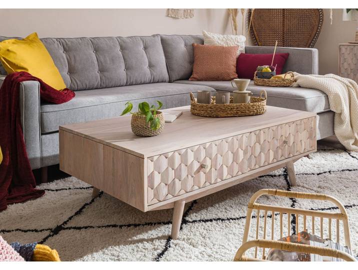Table basse 120x70 Acacia laqué Blanc MOSAYK #203