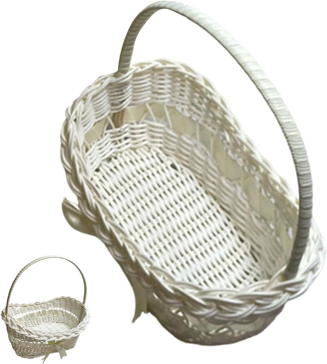Wit handgeweven gevlochten decoratieve mand - Breedte: 25 cm, Diepte: 17.5 cm