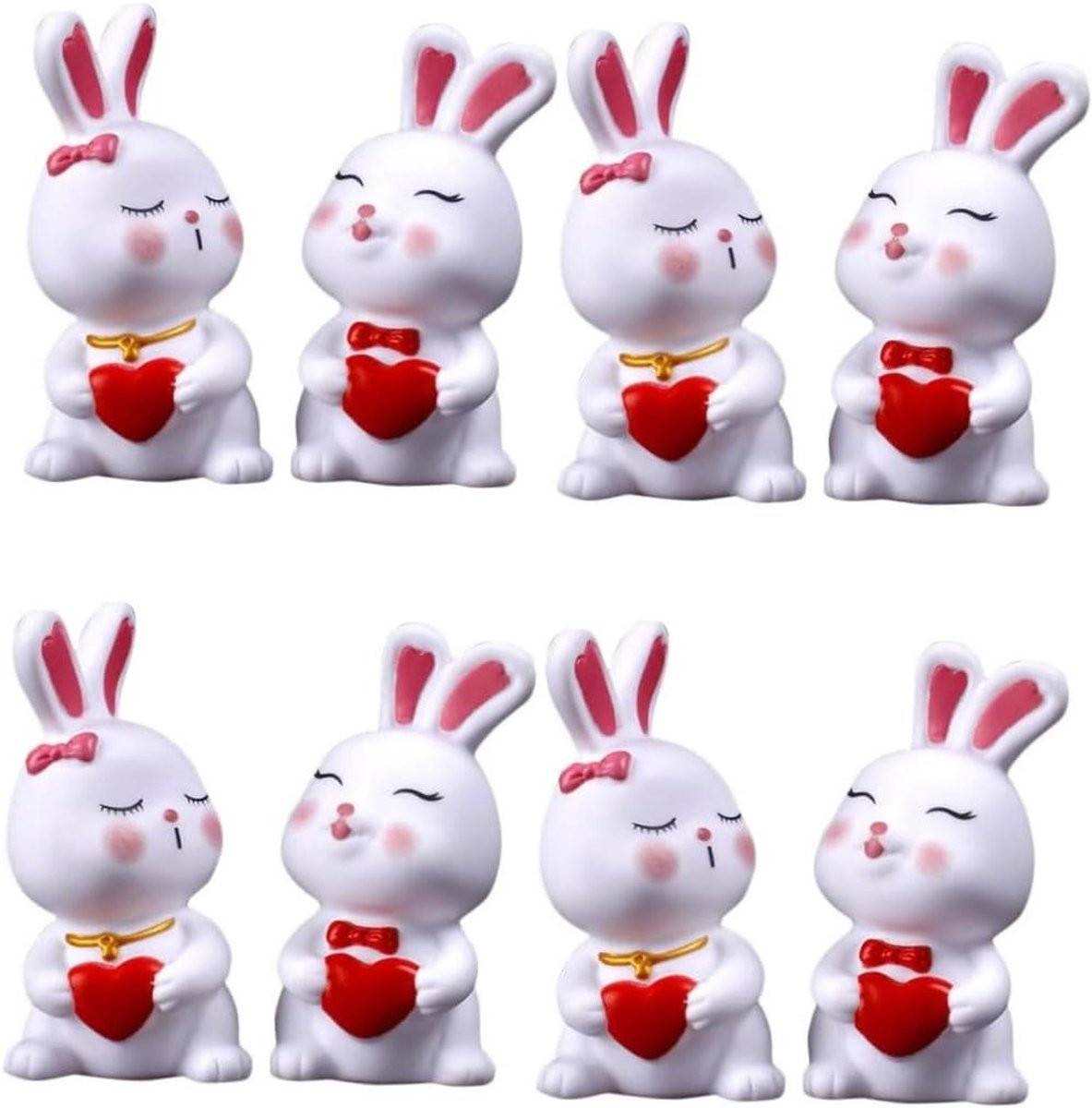 Set van 8 decoratieve Paashaas beelden met schattig cartoon ontwerp voor op tafel