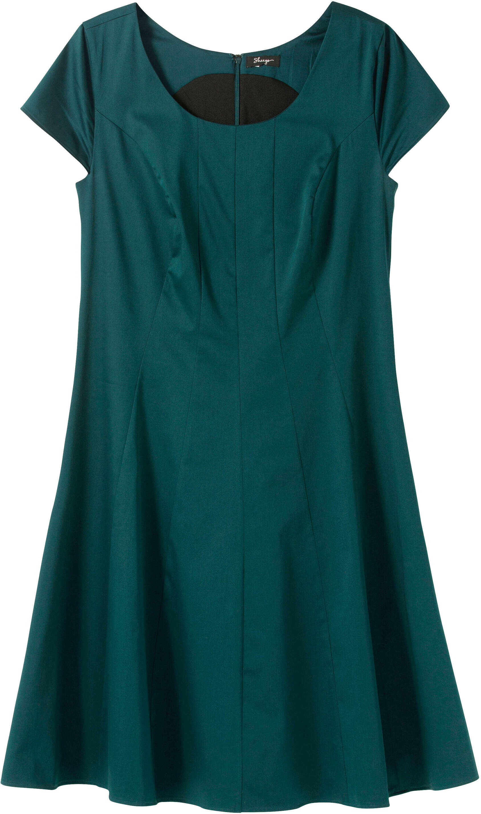 Cocktailkleid SHEEGO "Cocktailkleid Cocktailkleid in Bahnenform", Damen, Gr. 54, N-Gr, tiefgrün, Modisch, Rundhals, Kleider Cocktailkleid, in Bahnenform