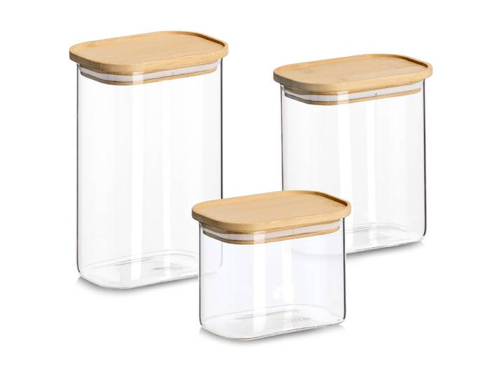 Bocaux verre couvercle bambou Rilau 3 9 x 19 x 13cm Transparent