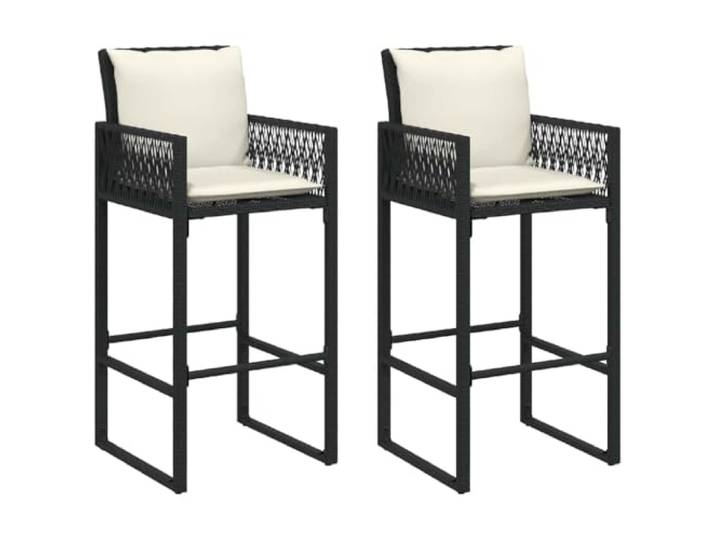 vidaXL Garten-Barhocker mit Kissen 2 STK. Schwarz Poly Rattan