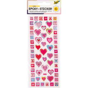 Folia Sticker 16102 Epoxy-Sticker Lovely, 3D-Herzen in verschiedenen Farben, 61 Aufkleber, 61 Stück