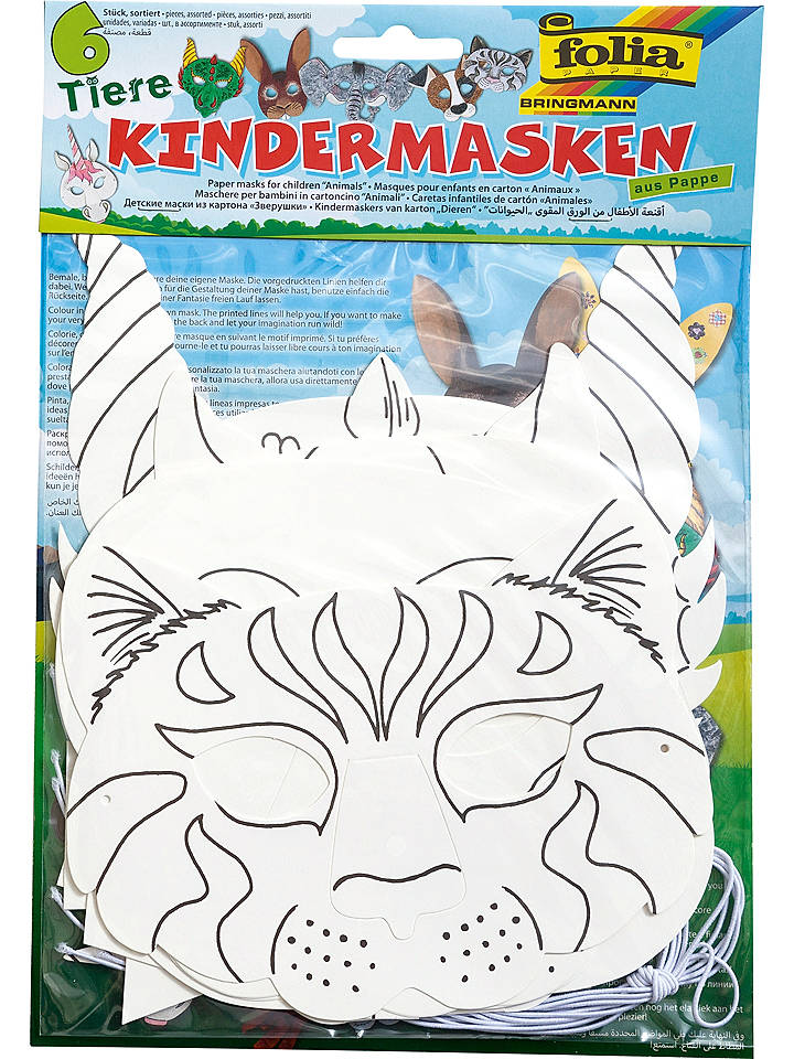 folia PAPER Kindermasken "Tiere" in Weiß - 6 Stück - onesize