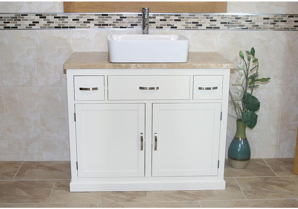 Brayden Studio Roderick 1000 mm Freestanding Single Vanity Travertine/White 1,000mm W