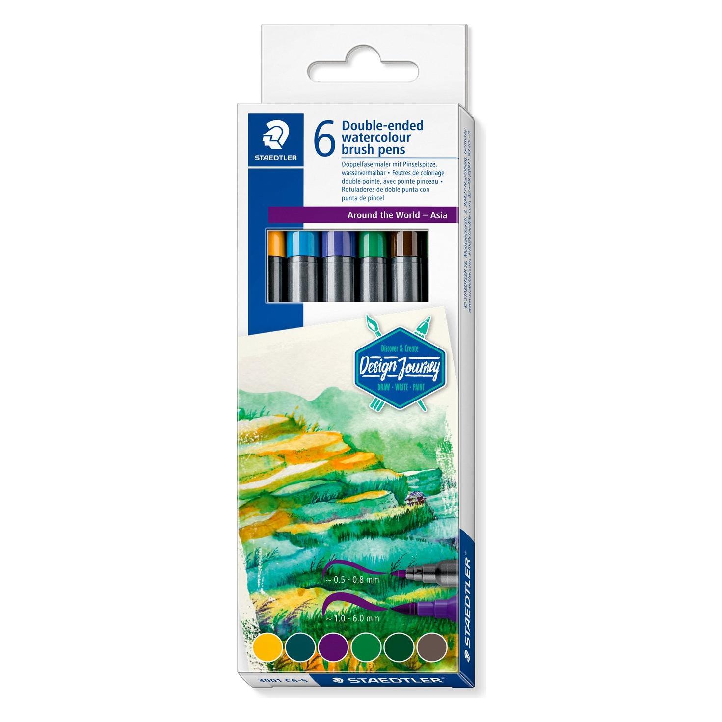 Staedtler Doppel-Fasermaler Asien, 6er Kartonetui 2 Spitzen, Strichstärke: 1,0 (6x) (3001 C6-5)