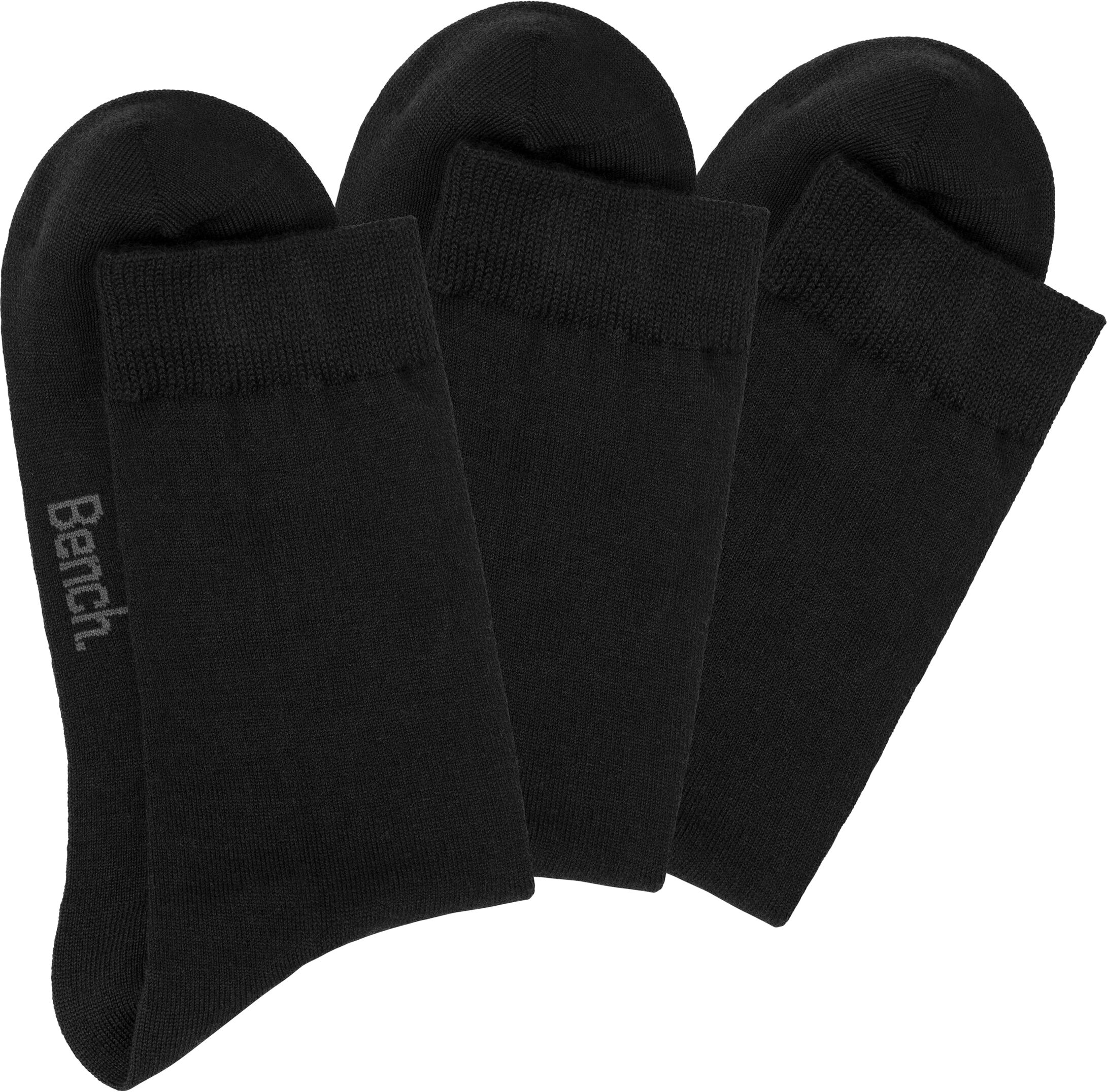 Socken BENCH. "Damen Wollsocken; Basic mit weichem Gummibund, Wandersocken", Damen, Gr. 35-38, schwarz (3x schwarz), Elasthan, Polyamid, Wolle, unifarben, elastisch, Socken Socken, Damensocken aus flauschigem Material mit wärmender Wolle 3x schwarz 35-38