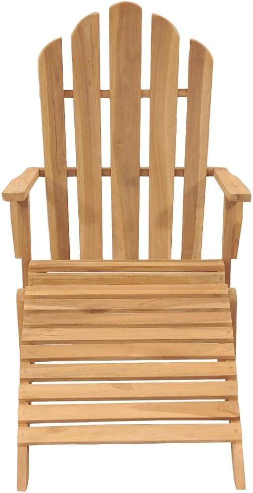 Adirondack-Stuhl aus massivem Teakholz mit Fußteil | Breite Armlehnen, hohe Rückenlehne, konturierte Sitzfläche, witterungsbeständig, für Garten und Terrasse
