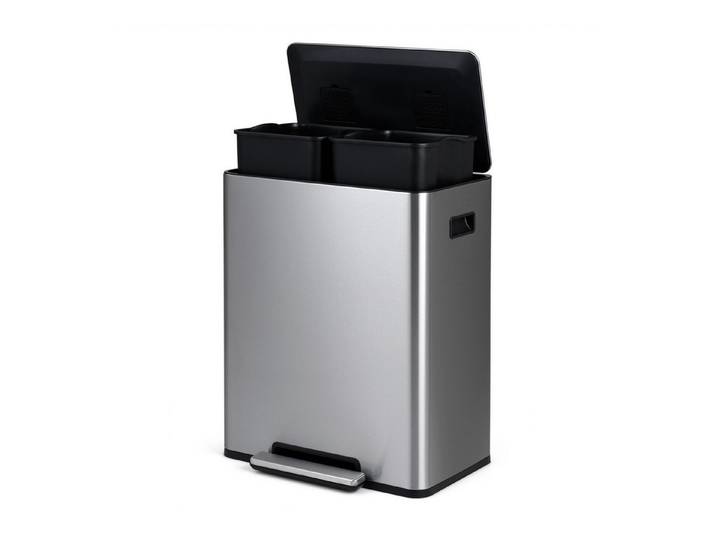 KOMFOTTEU Mülleimer, mit 2 x 30 L Fächern, Soft-Close-Deckel & seitlichen Griffen