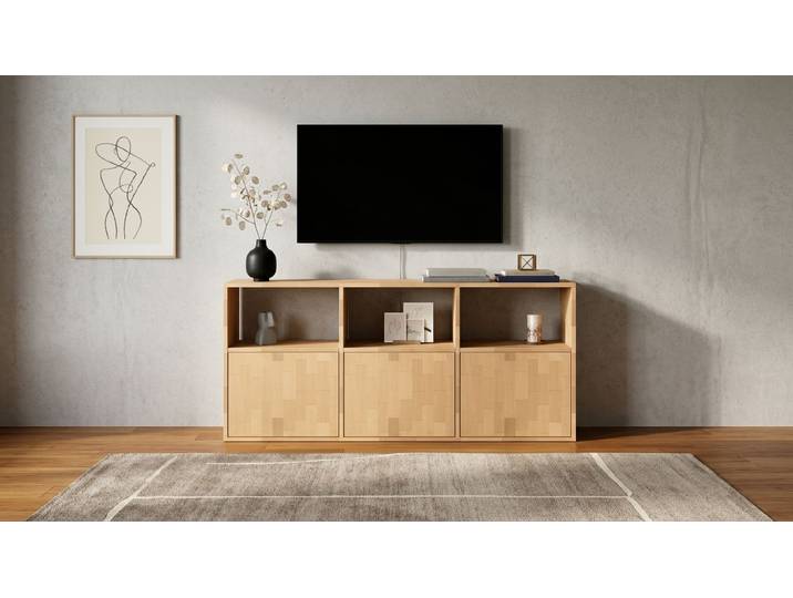 TV Sideboard mit Holztüren Buche Natur geölt