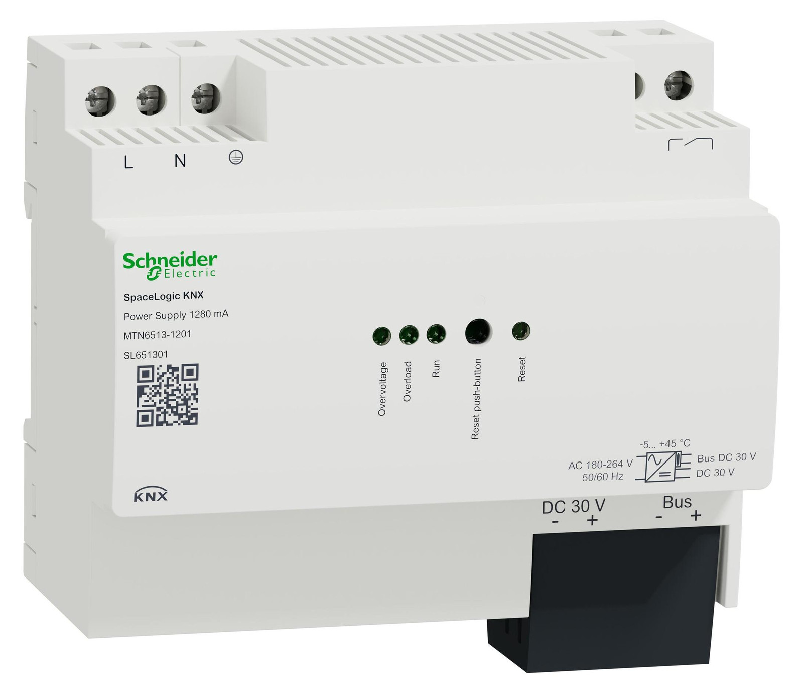 Schneider Electric SpaceLogic KNX MTN6513-1201 Voeding met AC en diagnostisch contact, 1280mA
