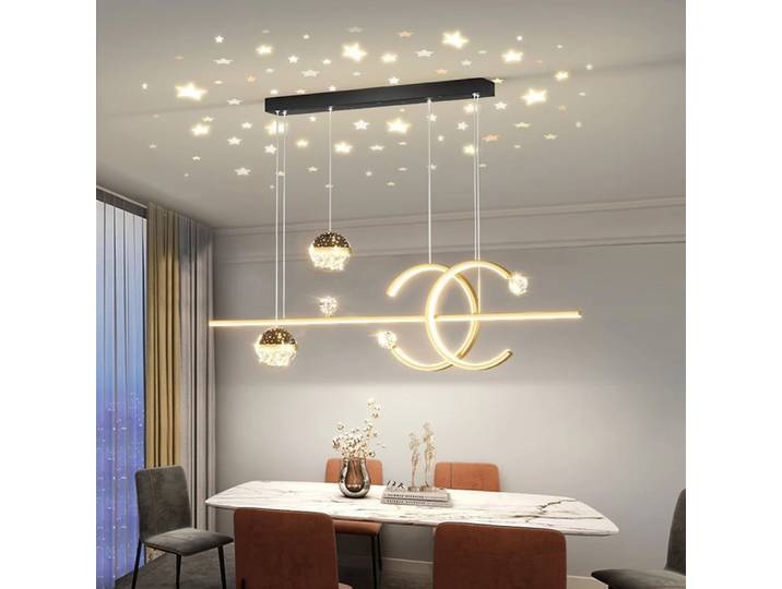 Lustre de salle à manger moderne et minimaliste, lampe de table à manger nordique, longue étoile, or, noir, éclairage domestique, lampes suspendues, nouveau