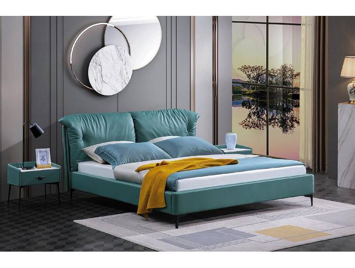 JVmoebel Schlafzimmer-Set Blaues Holzbett mit passenden Nachttischen, modern und funktional, (3-tlg., 3-teilig), Made in Europa