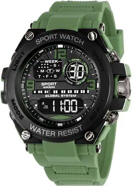 Perfect Picks Market Luxury Digital Sports Watch For Men With LED Display, Stopwatch, Calendar & Waterproof Design green a