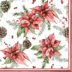 ti-flair 20 Servietten Papier 33x33cm 3-lagig - Servietten mit Weihnachtsstern, Zapfen & Zweigen - klassisches Weihnachtsmotiv Papierservietten Tischdeko
