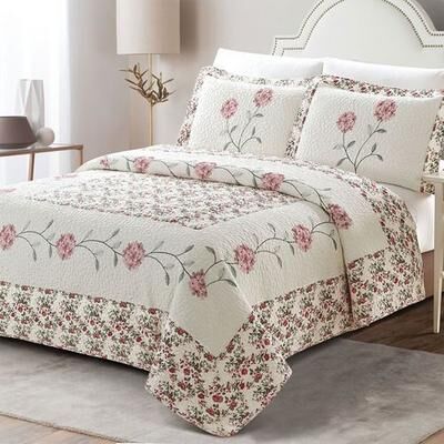 Beatrice Home Fashions/Bed Carnation Rose Quilted Bedspread Ivory, Full / Double, Ivory