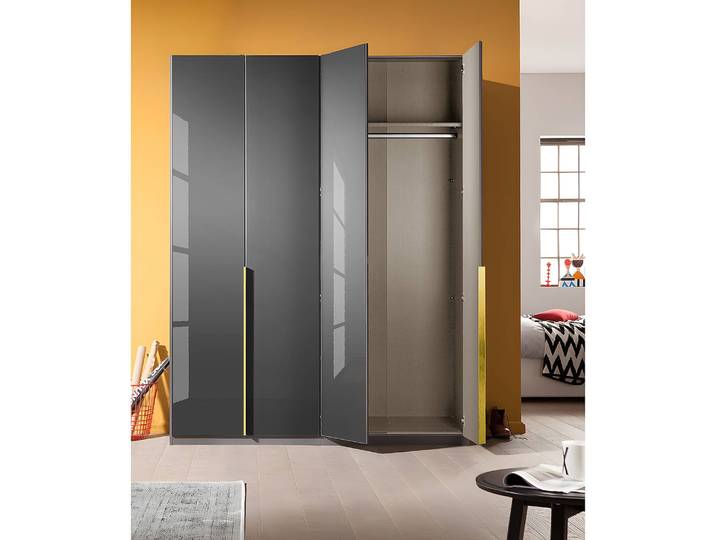 Drehtürenschrank Glam Glas 180cm Grau Basic Gold