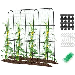 COSTWAY Gurke Rankhilfe Set, Rankgitter einstellbare Breite mit Netz, Garten Gurkengitter Metall, Pflanzenstütze, Pflanzenspalier 179x32‐65x180cm