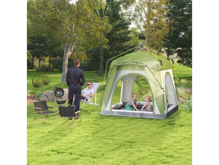 Outsunny Tente Camping 4 Pers Pop-Up Vert/Gris