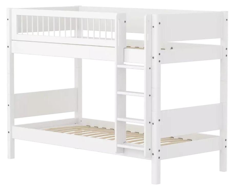 Flexa Etagenbett White mit gerader Leiter 90 x 200 cm, weißes Schutzgitter
