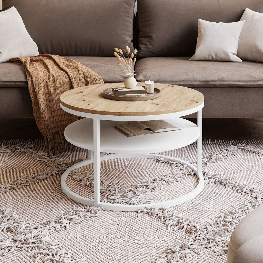 Borough Wharf Guarascio Coffee Table with Storage White/Artisan oak 42" H x 60" L x 60" W