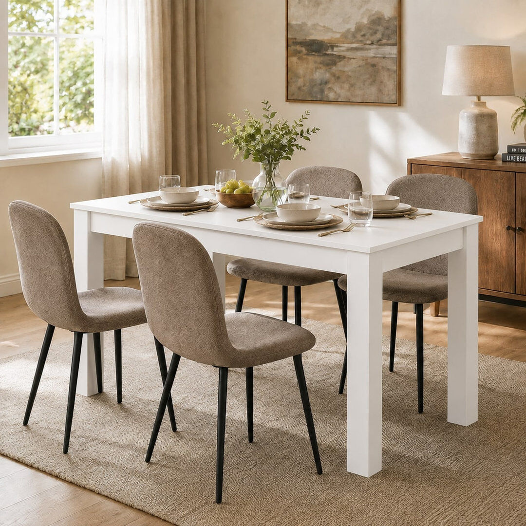 Brayden Studio Melamine Dining Table with Chunky Legs for Kitchen Dining Room Furniture White 140cm