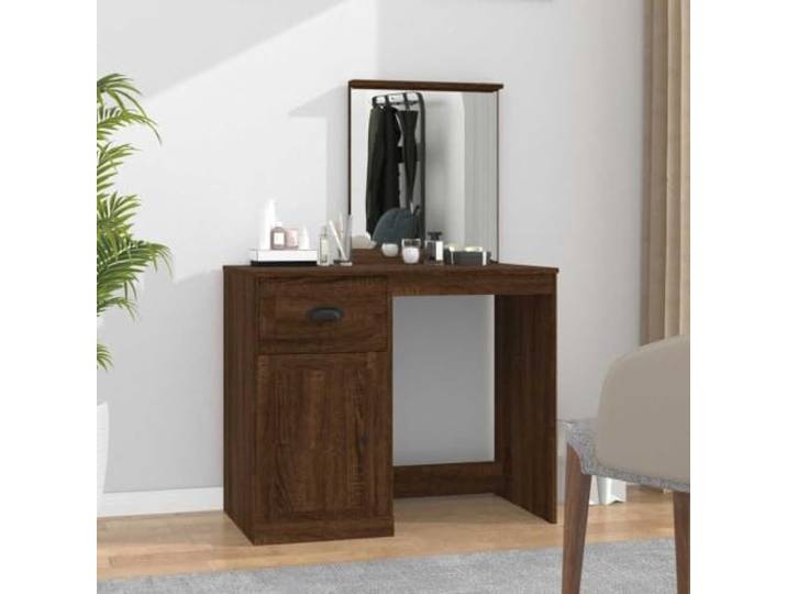 LPERTGFHU Schminktisch mit Spiegel, Braun Eichen-Optik, 90x50x132.5 cm Stabiler Holzwerkstoff, Asymmetrisches Design, Reichlich Stauraum