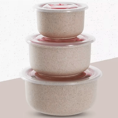 Inspire Essentials Wheat Straw Food Storage Bowls With Lids Microwave Safe 3 Piece Set d