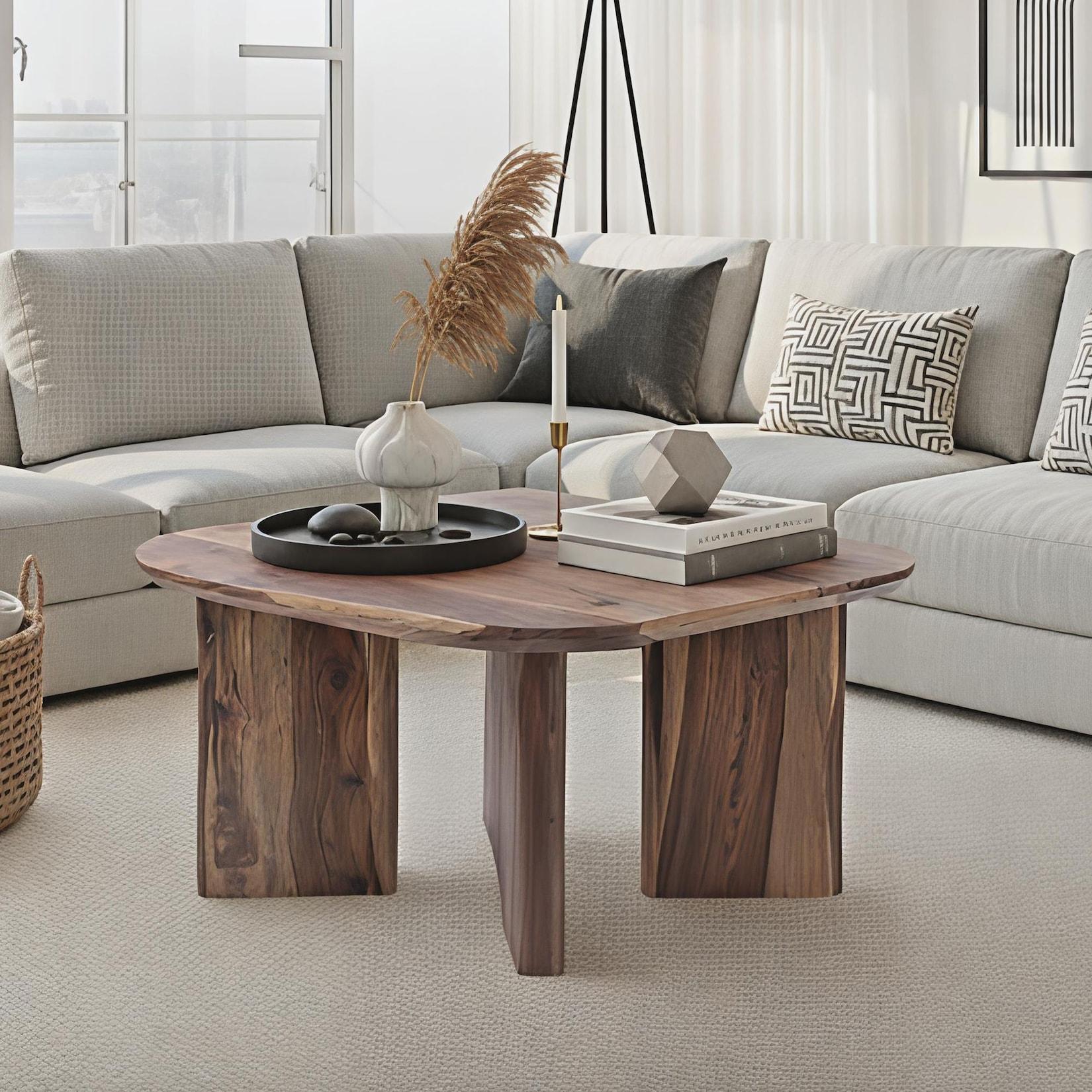 Couchtisch Sheesham Massivholz 60cm quadratisch Handgefertigter Wohnzimmertisch
