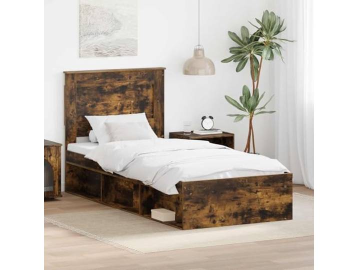 RJPLMFV Bettgestell mit Kopfteil, 75 x 190 cm, Kiefer massiv Robustes Holzwerkstoff, feste Latten inklusive, pflegeleichte Oberfläche, modernes Design für Haupt- oder Gästezimmer