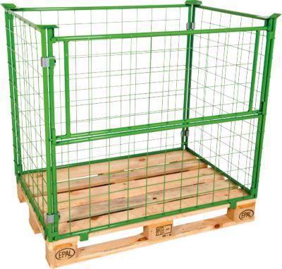 Palettenaufsatzrahmen, für Europaletten, Nutzlast bis 800 kg, Öffnungsklappe, stapelbar, B 1200 x T 800 x H 1200 mm, Stahl, maigrün RAL 6017