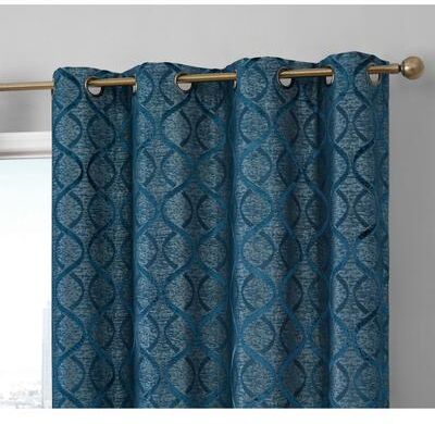 HLC.me Lattice Flocked 100% Complete Blackout Thermal Insulated Window Curtain Grommet Panels - Set of 2